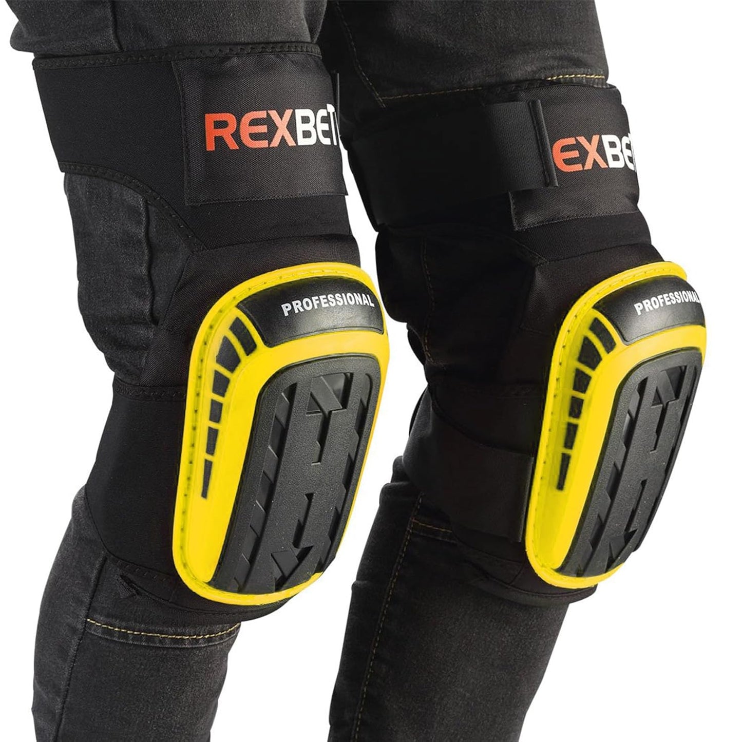 REXBETI Knee Pads for Work, Construction Knee Pads for Men, Heavy Duty Comfortable Anti-slip Foam Gel Knee Pads for Gardening Flooring and Cleaning, Strong Stretchable Straps, Orange