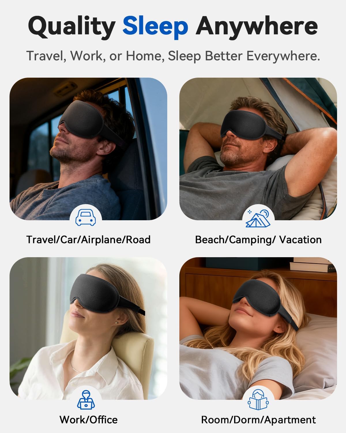 Weighted Eye Mask for Sleeping - 3D Blackout Sleep Mask for Women Men, Zero Eye Pressure, Lash-Friendly, Adjustable Strap, Airplane Travel Essentials for Long Flight & Road Trip, Meditation Mask(Gray)