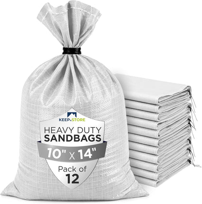 Heavy Duty Sand Bags Pack of 3, White Empty Sandbags with Built-In Ties, Woven Polypropylene UV Protection 1600 Hours, Fillable Sand Bags for Flood Control, Weight, 10x14 inches, 15 Pounds Volume
