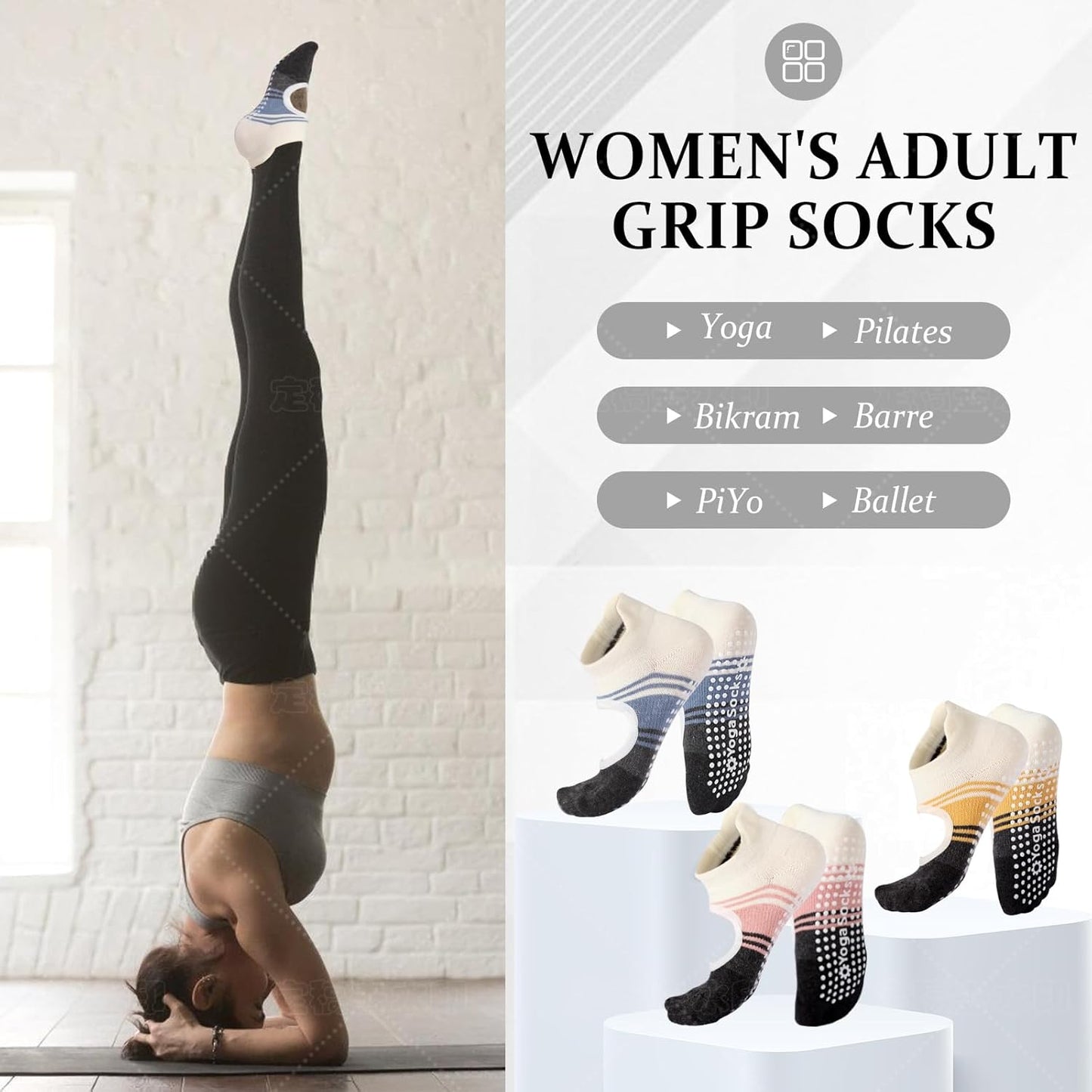 Pilates Socks with Grips for Women,Yoga Socks, Non-Slip Yoga Sock with Toe Separators, Pilates Non Slip Sock