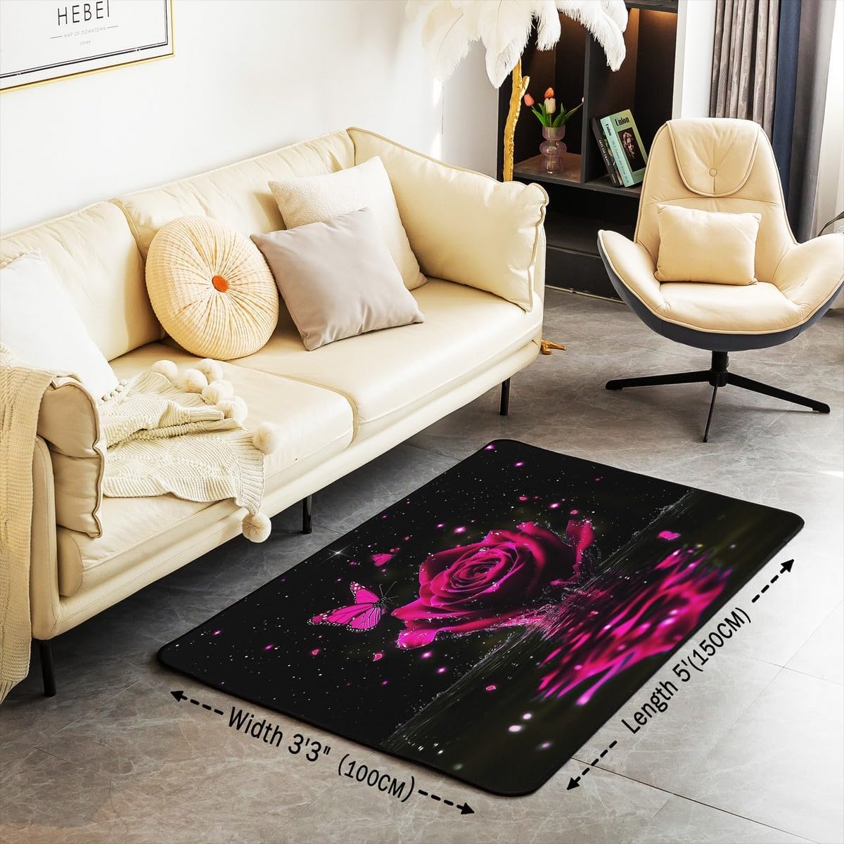Feelyou Floral Rose Indoor Floor Mat Set,Romantic Blue Rose Rugs for Living Room Bedroom Area Rug 3x5,Boys Girls,Botanical Flower Rose Accent Rug Doormats Floor Mat for All Season
