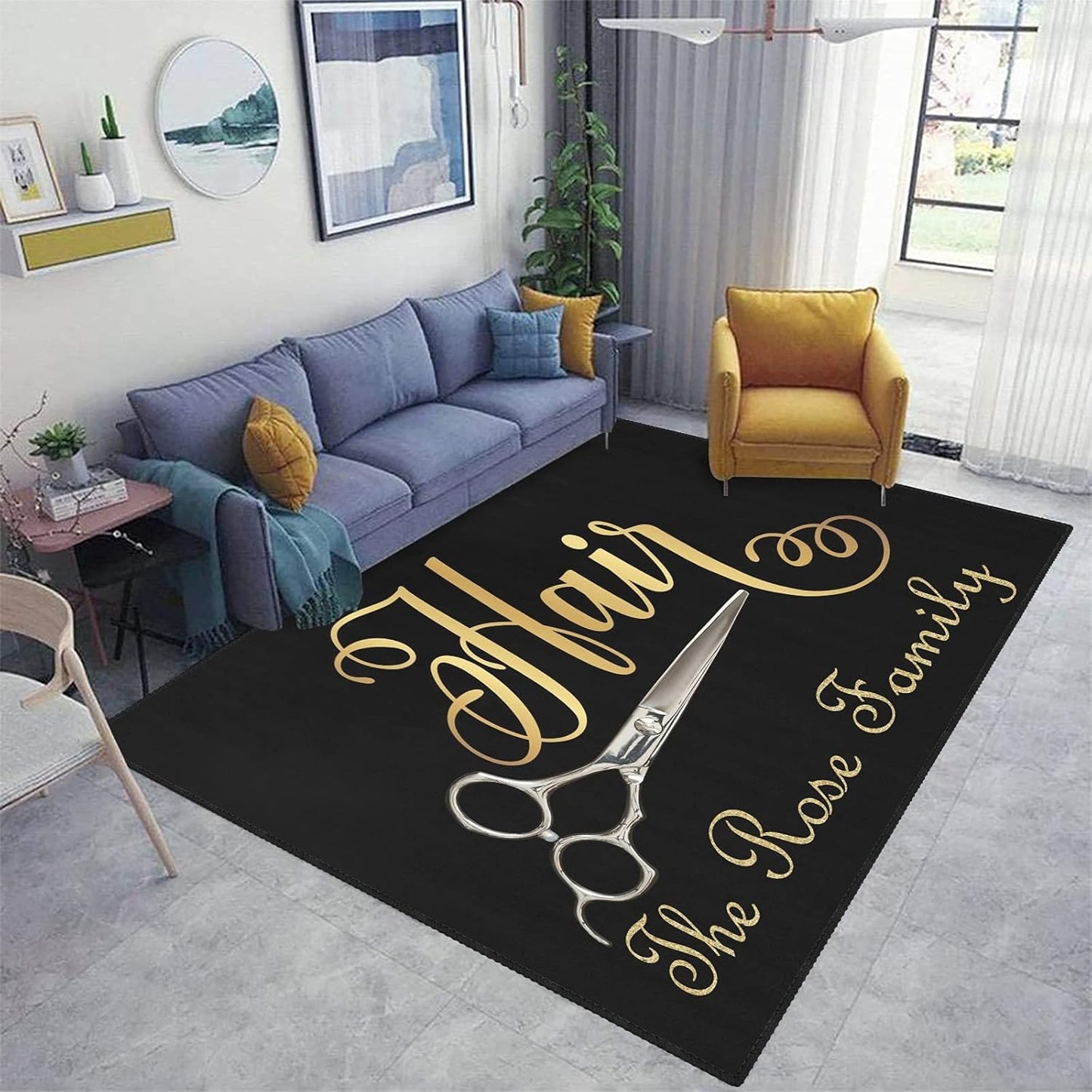 Barber Shop Welcome Salon Area Rug Custom Personalized Carpet for Living Room Yoga Bedroom Playing Room Camping 5.2'x7.5'