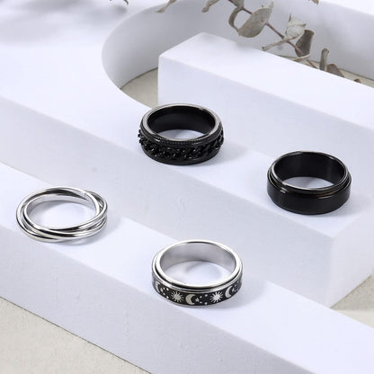 FUNRUN JEWELRY Stainless Steel Fidget Anxiety Ring for Women Men Fidget Spinner Rings Moon Star Celtic Stress Relieving Spinning Ring Wedding Band Rings Set,4-6Pcs