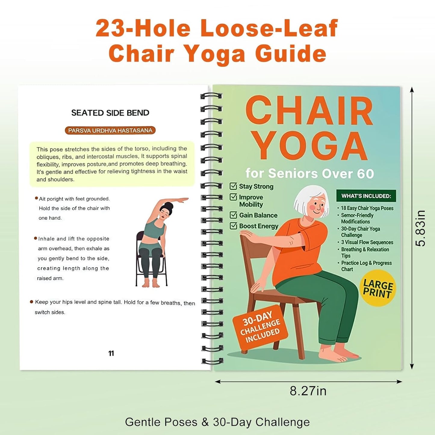 Bllavie Chair Yoga for Seniors Over 60 Book Chart,30day Beginner,Challenge to Restore Strength,Mobility,Balance and Loss Weight,Complete Guide to Look Senior Chair Exercises for Women & Men(Gradient Green)