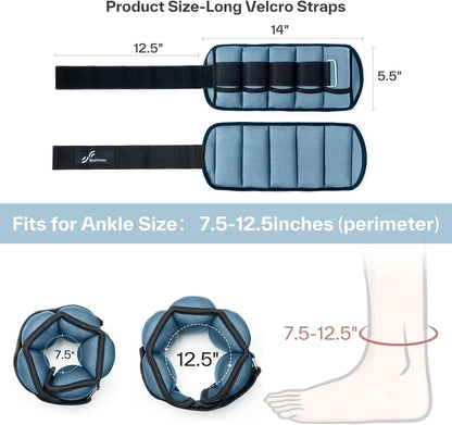 Sportneer Adjustable Ankle Weights Set - 1 Pair (2-10 lbs) Removable Sandbags for Women & Men, Comfortable Neoprene Leg Weights for Walking, Running, Pilates, Yoga, Home Workout & Physical Therapy