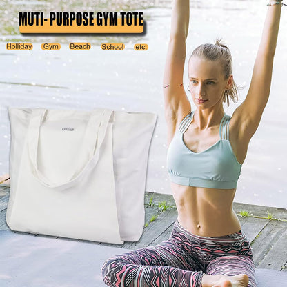 Yoga Mat Bag for Women, 100% Cotton Canvas Tote with Wet/Dry Pocket, Bottle Holder and Inner Zipper Pocket, 25L Carrier for Pilates and Travel