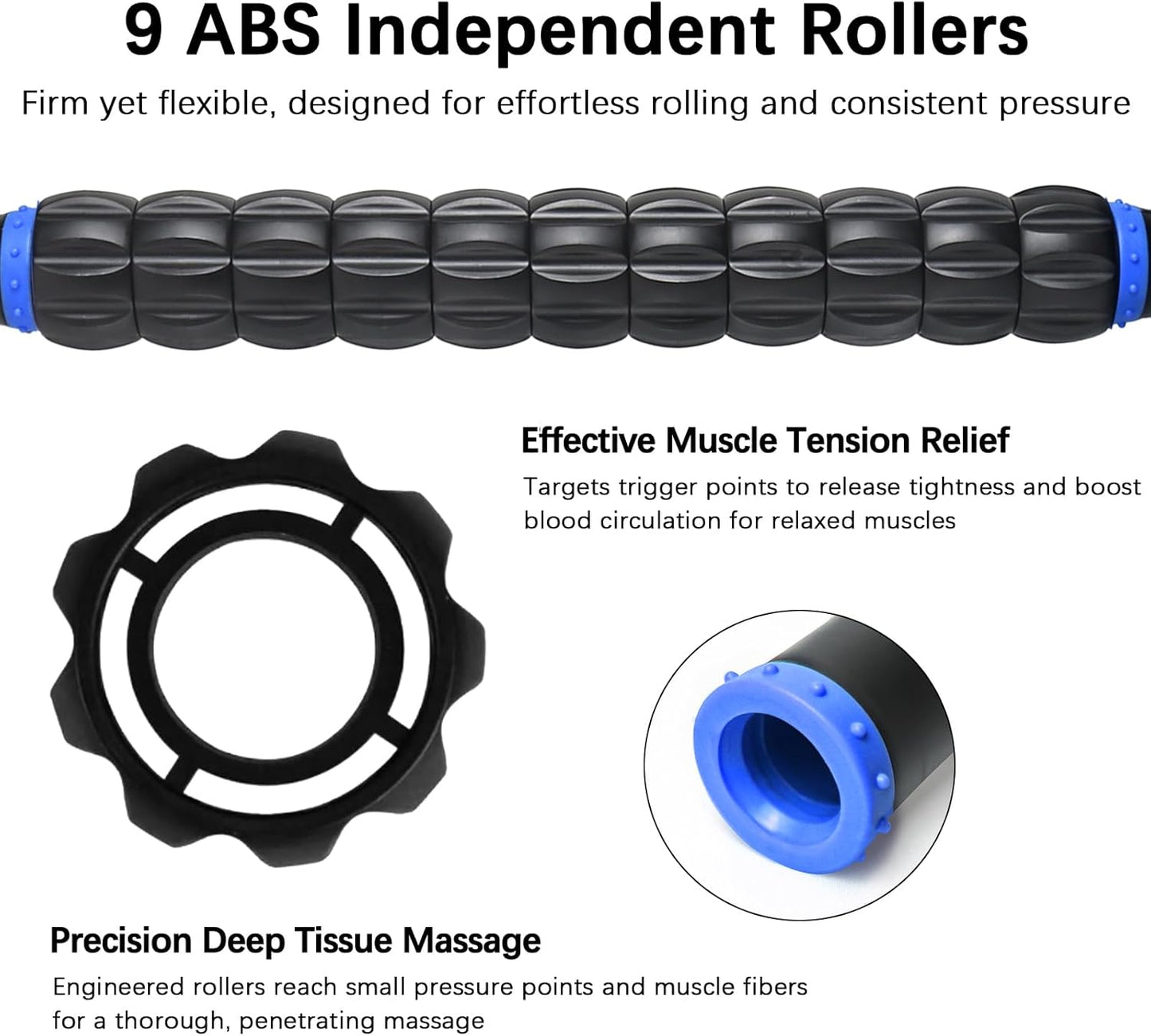Muscle Roller Massage Roller Stick- Deep Tissue Fascia Blaster for Myofascial Pain Relief, Lymphatic Drainage & Body Sculpting, Handheld Physical Therapy & Recovery Tool (Gray black-18 inch)