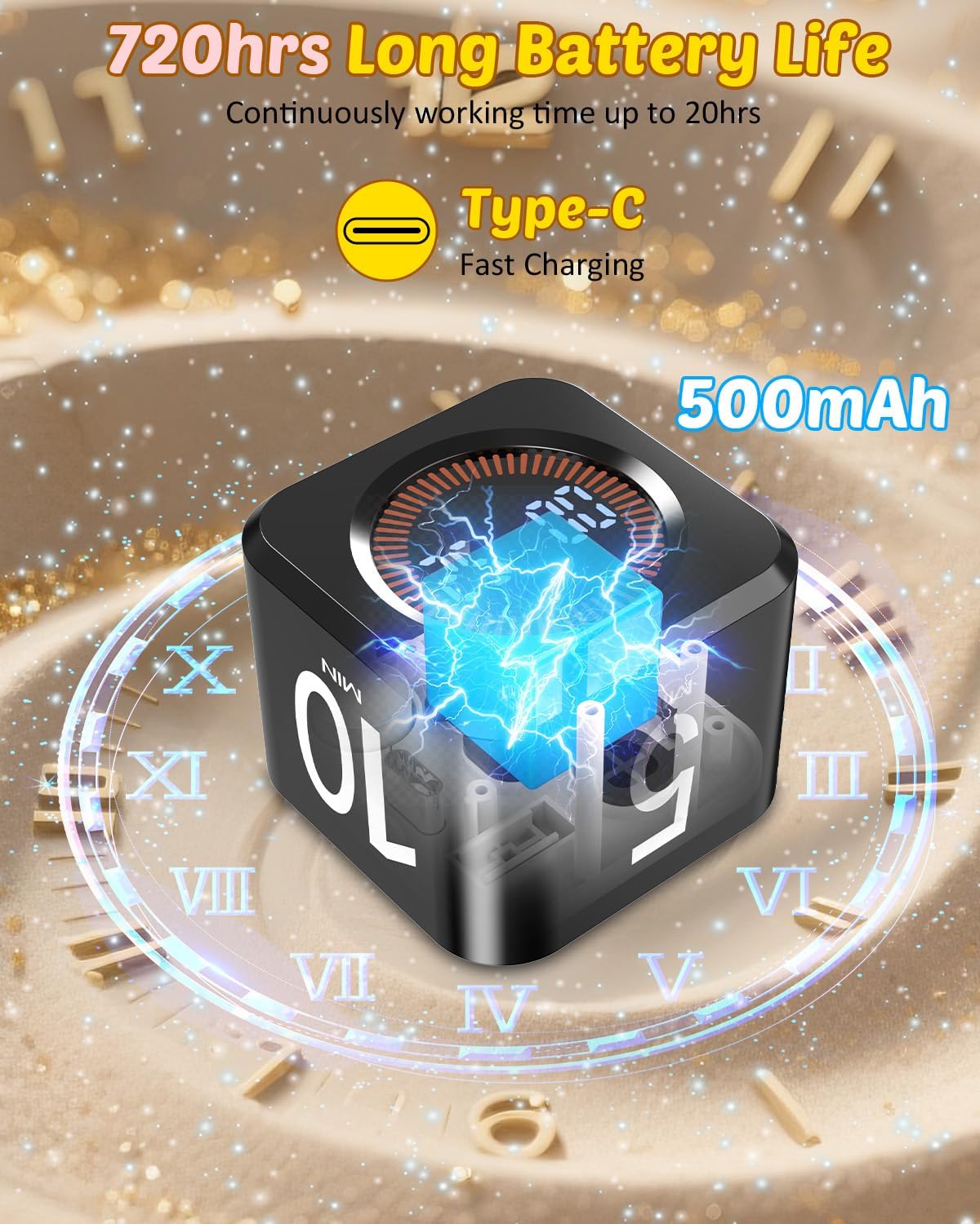 Digital Pomodoro Timer Cube 5/10/25/50min, Visual Productivity Flip Timer for Kids Classroom Desk, Custom Countdown, Silent and Sound Mode for ADHD Study Work Game Kitchen (Black)
