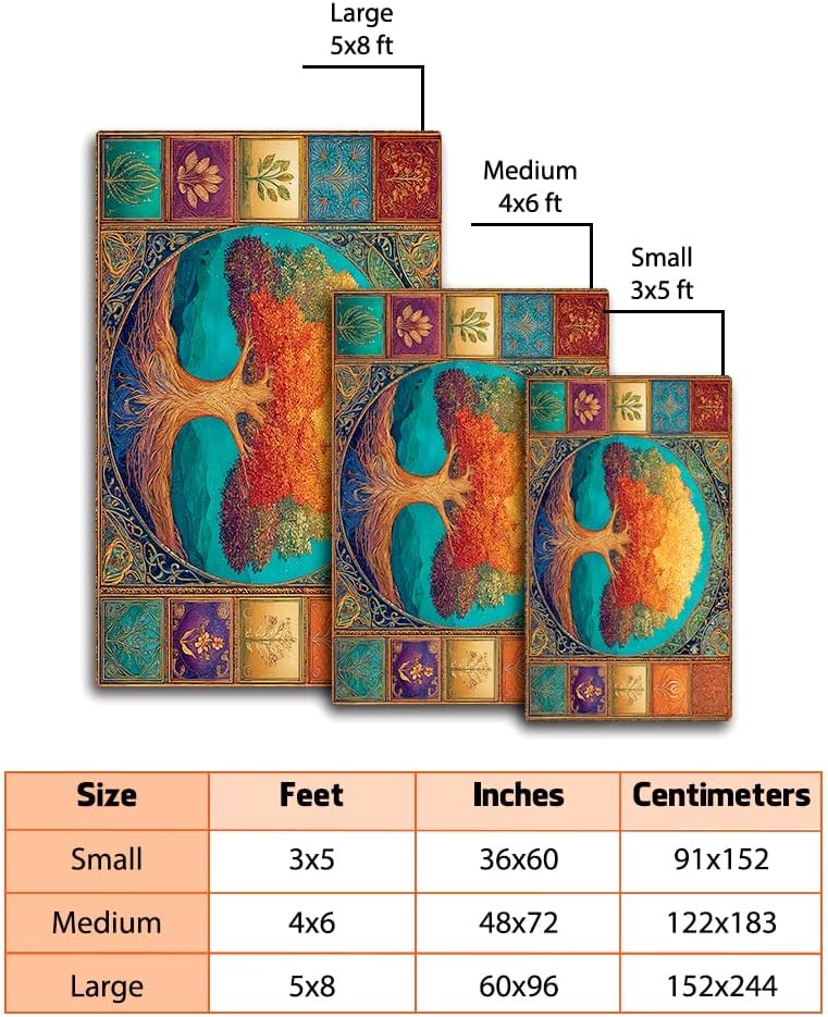 Tree of Life Area Rug – Bohemian Mandala Carpet for Living Room, Bedroom, Meditation Space, Yoga, Spiritual Home Décor – Large Soft Floor Mat for Indoor Decoration (TOL08)