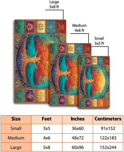 Tree of Life Area Rug – Bohemian Mandala Carpet for Living Room, Bedroom, Meditation Space, Yoga, Spiritual Home Décor – Large Soft Floor Mat for Indoor Decoration (TOL08)