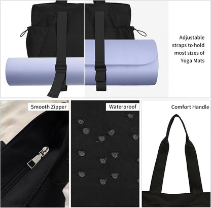 Yoga Bags for Women Gym Tote Bag with Adjustable Mat Holder Yoga Mat Carrier Shoulder Bags for Workout Pilates Travel Beach Work Shop
