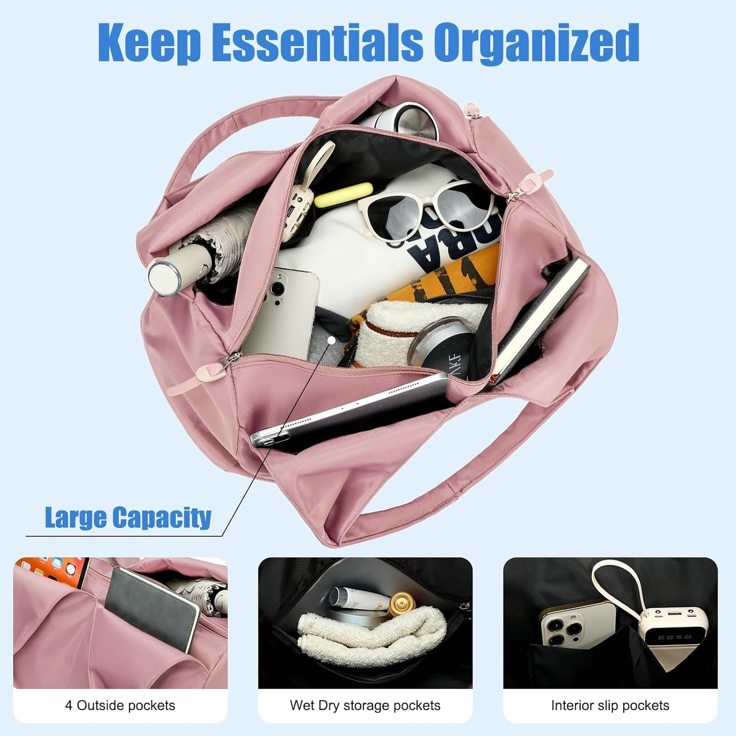 forestfish Yoga Gym Bag for Women with Shoes Compartment & Wet Dry Storage Pockets Lightweight Duffel Bag, Beige