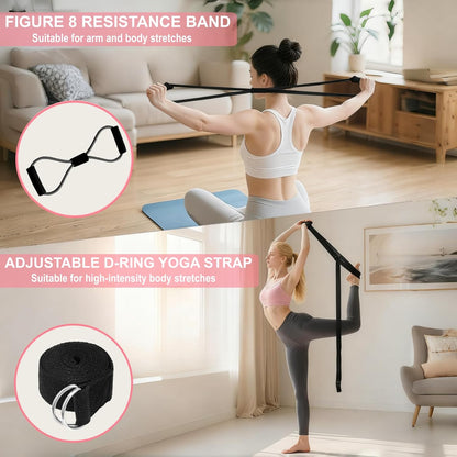 Nuplot Pilates Equipment, Pilates Kit for Home Workouts, Pilates Essentials Kit for Women, Home Pilates Kit with Pilates Ring and Ball Set, Booty Bands, Figure 8 Resistance Band, Yoga Band