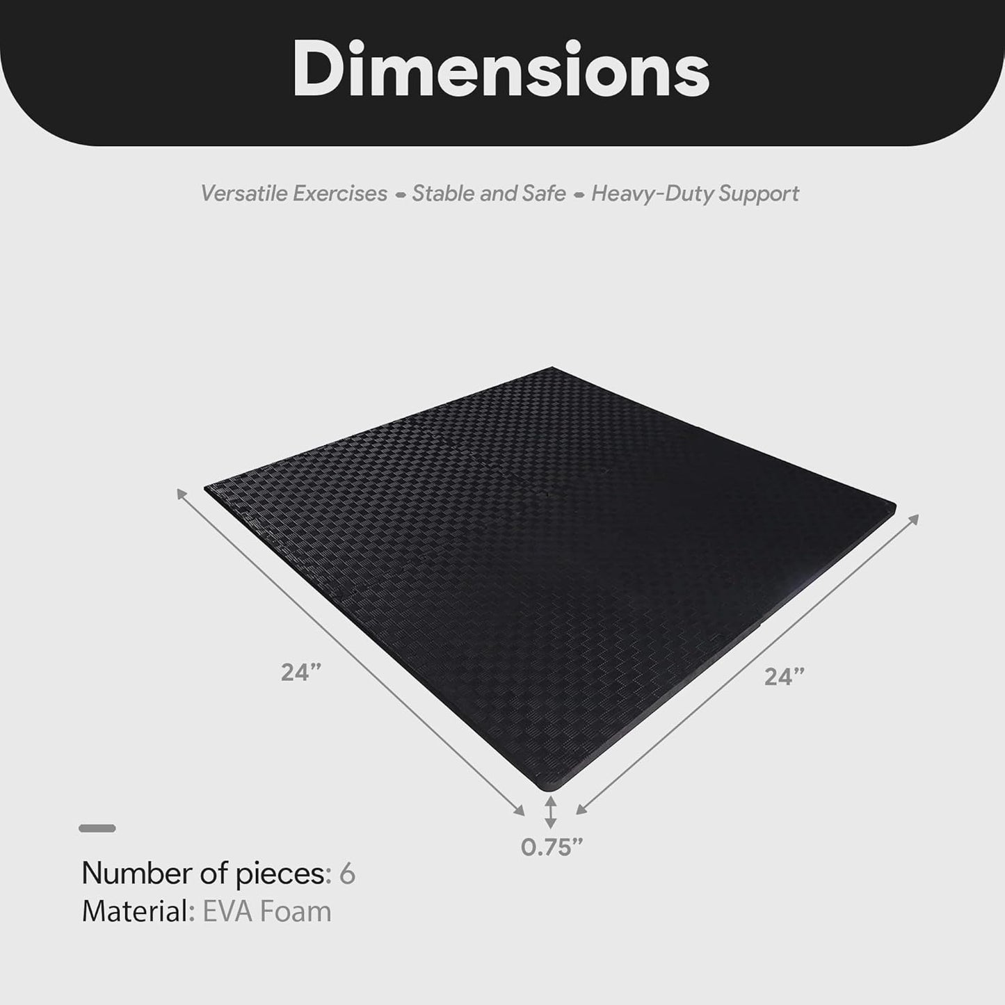 BalanceFrom Puzzle Exercise Mat 1" Thick, EVA Interlocking Foam Floor Tiles for Home Gym, Mat for Home Workout Equipment, Floor Padding for Kids, Black, 24 in x 24 in x 1 in, 24 Sq Ft - 6 Tiles