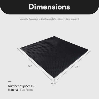 BalanceFrom Puzzle Exercise Mat 1" Thick, EVA Interlocking Foam Floor Tiles for Home Gym, Mat for Home Workout Equipment, Floor Padding for Kids, Black, 24 in x 24 in x 1 in, 24 Sq Ft - 6 Tiles
