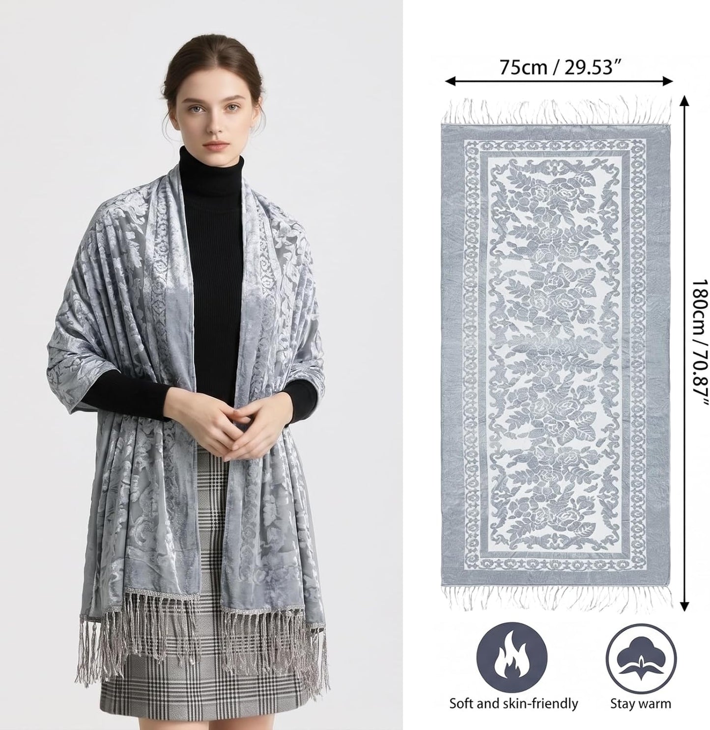E-Clover Lace Shawl Velvet Scarfs Shawls and Wraps for Evening Dresses Wedding Shawl Wraps for Dress Accessories Winter