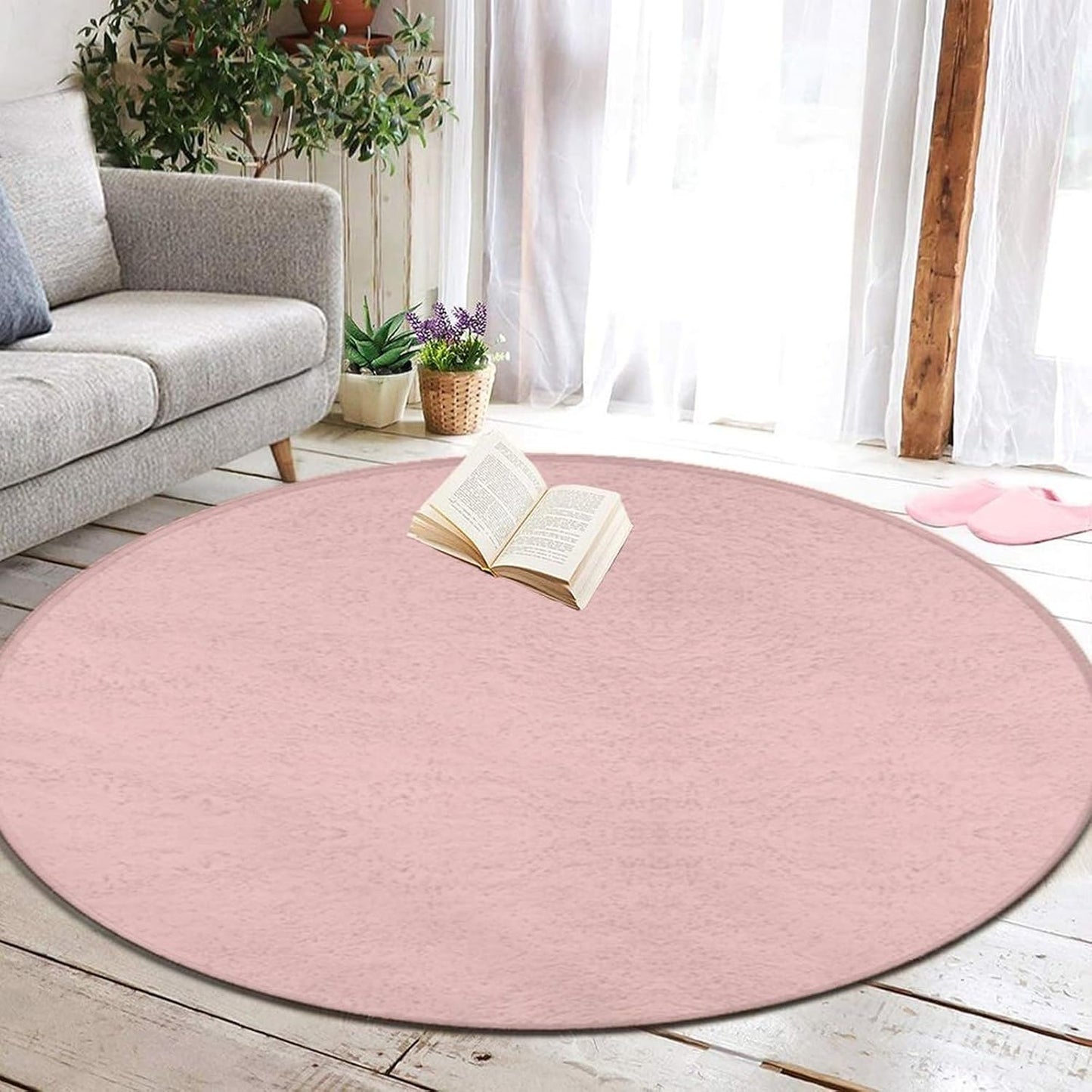 Room Sofa Yoga Soft Round Carpet, Modern Round Area Rug, Non Slip Machine Washable Kitchen Office Circle Rug Purple, 36inch