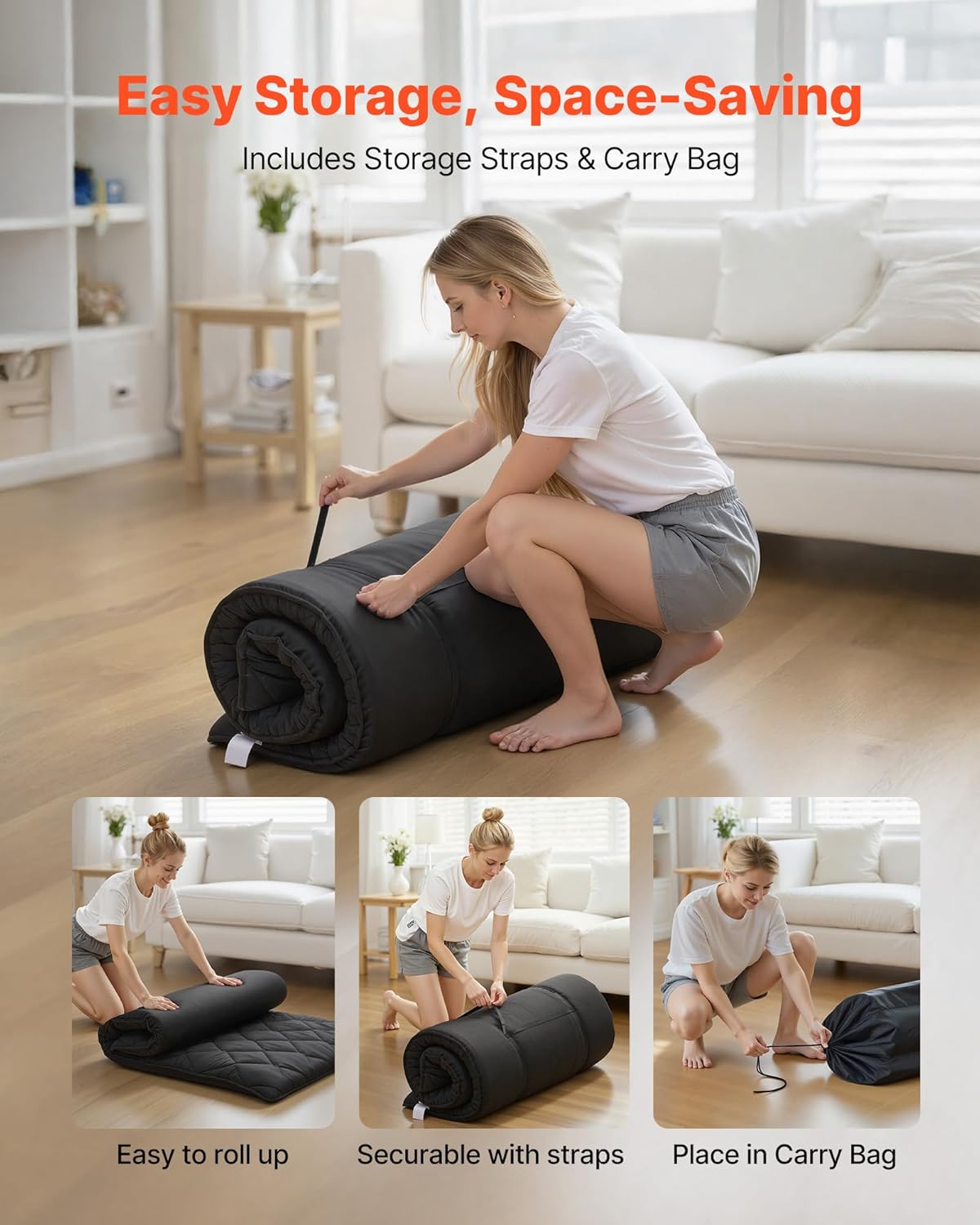 VEVOR Japanese Floor Mattress, Futon Mattress, 100% High Density Comfortable Foam, Foldable Tatami Mat with Storage Bag, Sleeping Pad for Camping Dormitory Yoga