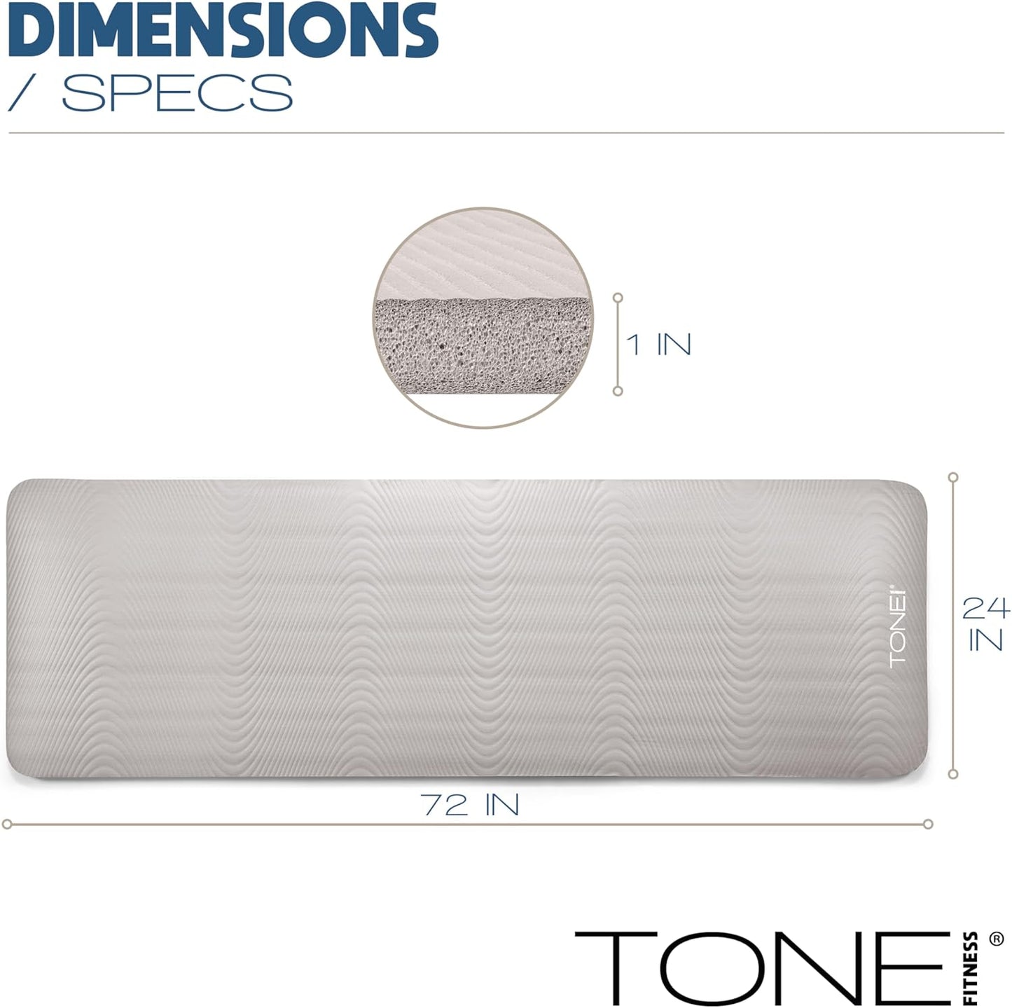 Tone Fitness 1-Inch Thick Yoga Mat | High-Density, Non-slip Exercise Mat with Carrying Strap for Yoga, Pilates, & Home Gym Workouts | Multiple Options