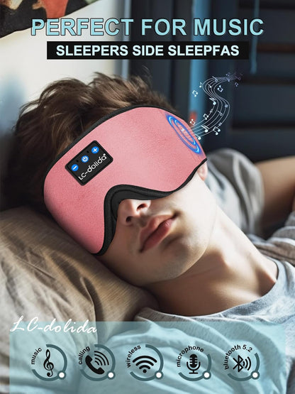 LC-dolida Sleep Headphones, 3D Sleep Mask Bluetooth Wireless Music Eye Mask, Sleeping Headphones for Side Sleepers Sleep Mask with Bluetooth Headphones Ultra-Thin Stereo Speakers Perfect for Sleeping