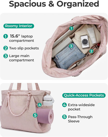 BAGSMART Yoga Tote Bag for Women with Knotted Handle, Lightweight Pilates Bag with Yoga Mat Holder, Gym Bag for Work Travel