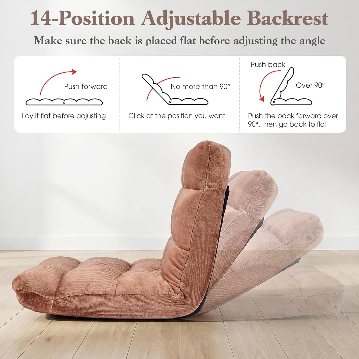 Giantex Folding Floor Chair with Back Support, 14 Adjustable Position, Padded Sleeper Bed, Couch Recliner, Gaming Floor Chairs for Adults, Meditation, Living Room (TAN)