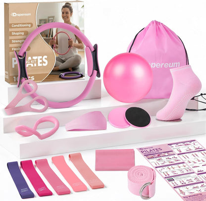 Pilates Kit for Women – 16PCS Home Pilates Workout Kit for Beginners, Pilates Ring Set with Ball, Resistance Bands & Accessories, Full Body Toning Equipment for Home Workouts