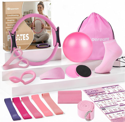 Pilates Kit for Women – 16PCS Home Pilates Workout Kit for Beginners, Pilates Ring Set with Ball, Resistance Bands & Accessories, Full Body Toning Equipment for Home Workouts