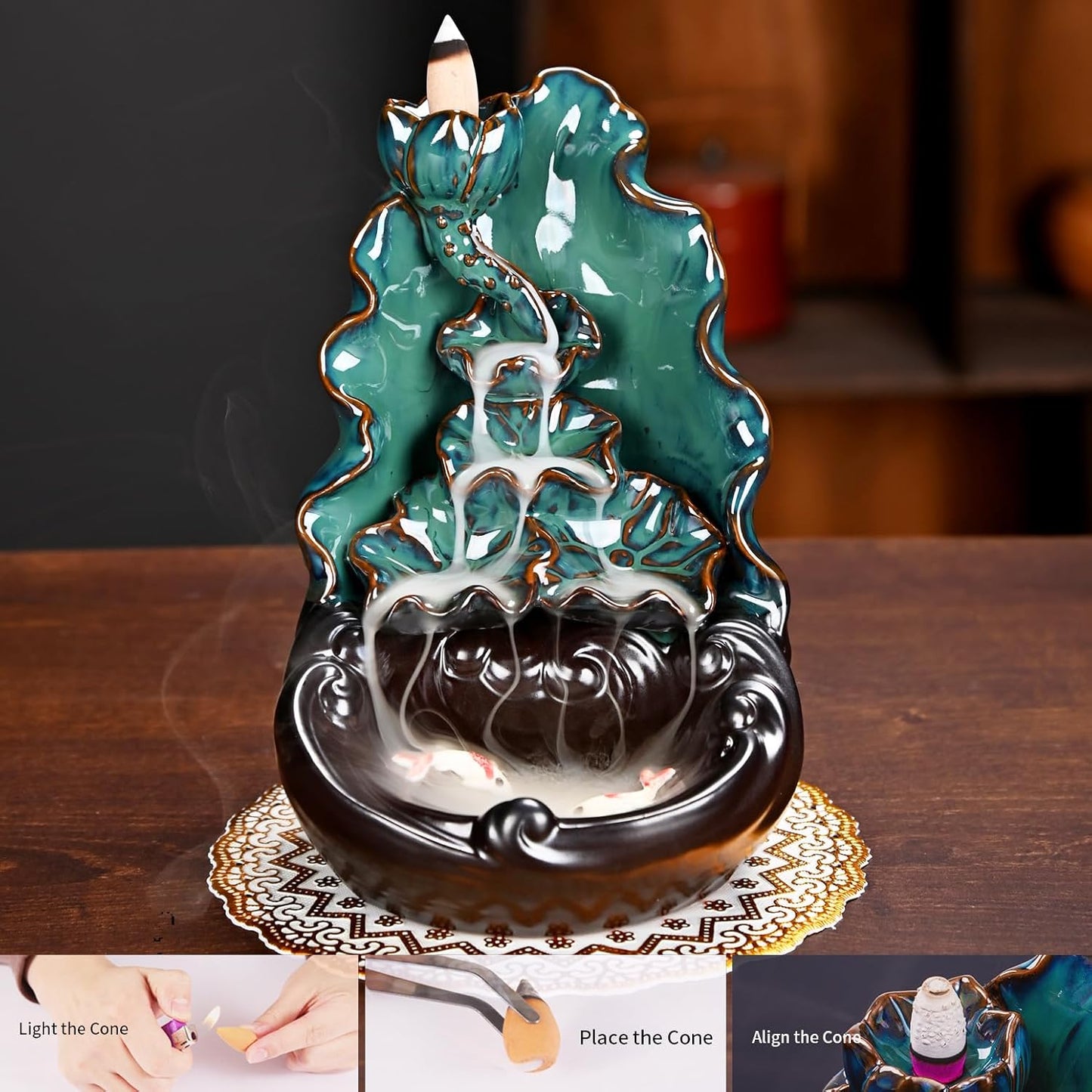 Mountain Waterfall Incense Burner，Backfall Incense Holder River, Incense Falls Meditation Decor for Room with Upgrade Incense Cones and Accessories (Mountain)