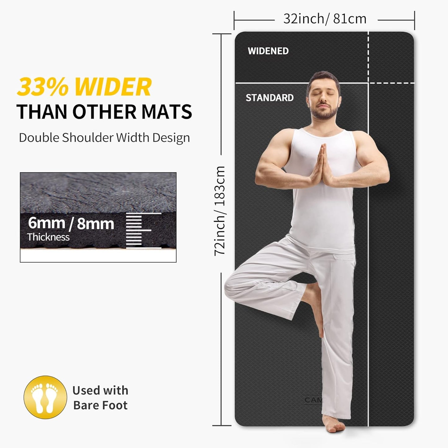CAMBIVO Extra Wide Yoga Mat for Women and Men (72"/84"x 32"x 1/4") TPE Workout Mat, Non-slip Large Exercise Fitness Mat for Yoga, Pilates, Workout