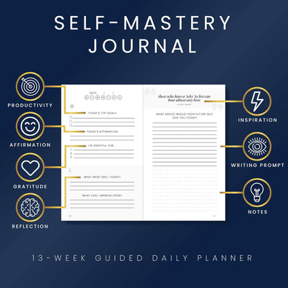Self-Mastery Journal for Men with Prompts - 13 Week Guided Gratitude Journal - 5 Minute Journal - Reflection Manifestation Journals for Mindfulness - Self Care Journal - Goal Journal for Women & Men