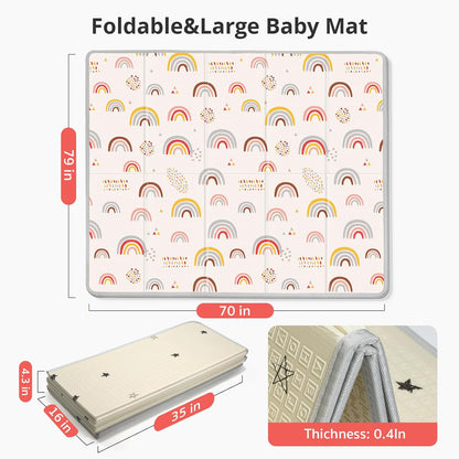 Extra Large Baby Play Mat 79x70, Foldable Baby Play Mat for Floor, Waterproof, Safe & Thick Playmats for Babies and Toddlers, Non-Slip Backing Safe for Crawling&Tummy Time, Indoor & Outdoor Use