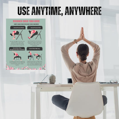 Chair Yoga Exercise Chart for Seniors and Beginners, 3-Level Program, Seated and Chair-Assisted Poses, Flexibility, Balance and Pain Relief, Large Workout Poster