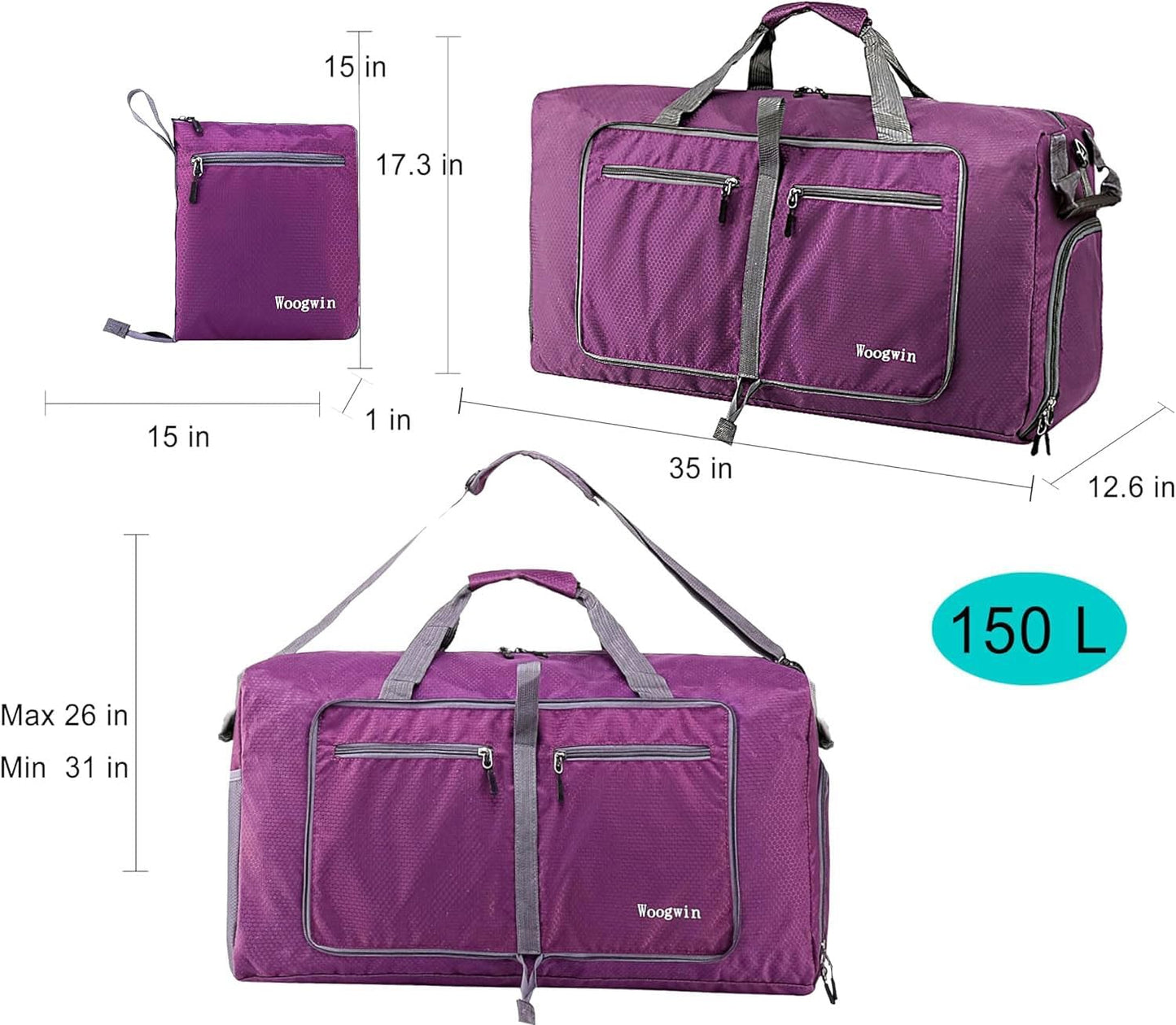 Woogwin Travel Duffel Bag Large Foldable Waterproof Overnight Bag for Beach Swim Bags Pool Sports Gym