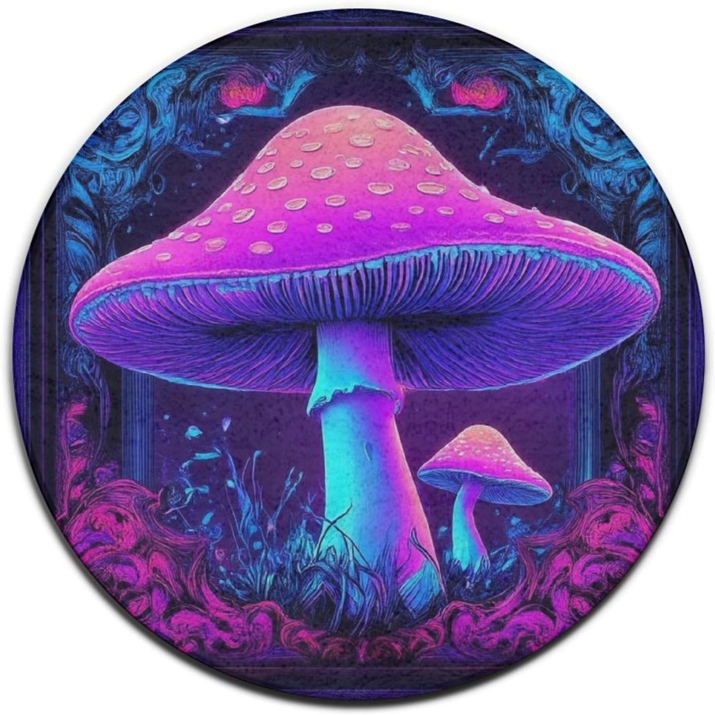 Machine Washable Modern Round Area Rug, Room Sofa Yoga Soft Round Carpet, Home Decor Non Slip Kitchen Office Circle Rug Trippy Rainbow Mushroom Tie Dye Art, 60inch