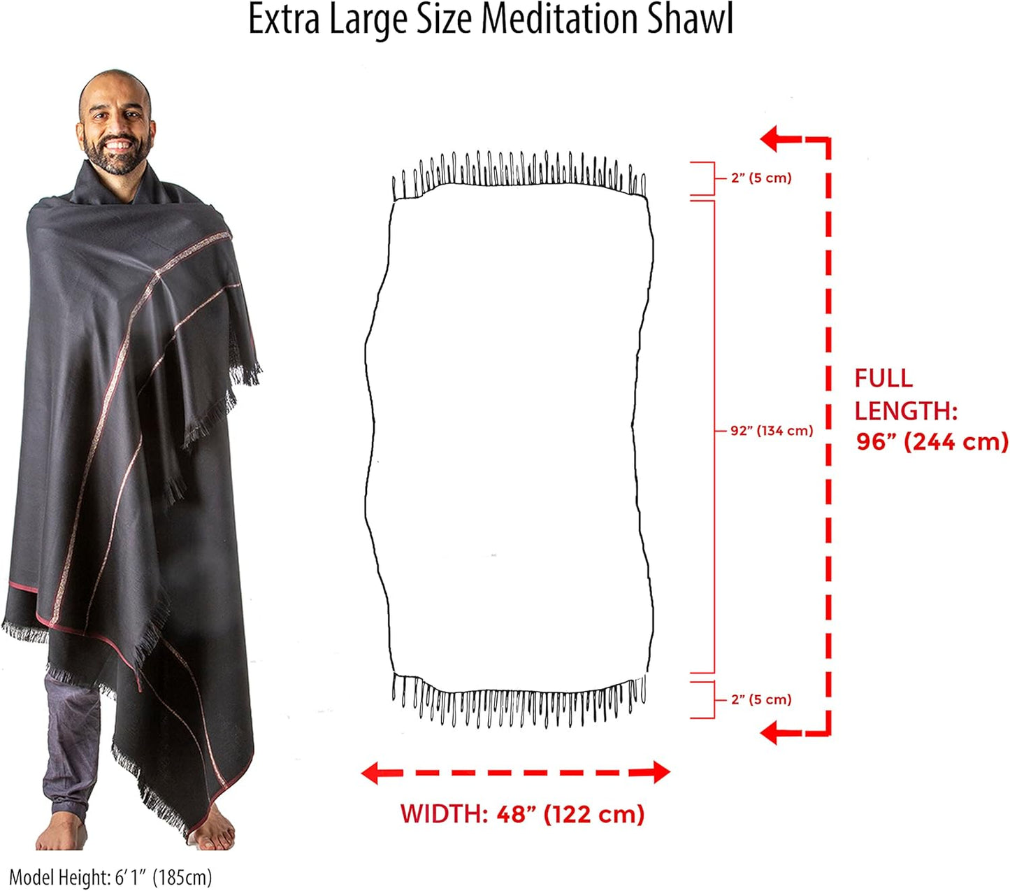 Versatile Premium Wool Blend Meditation Shawl - Large Unisex Prayer Wrap, Oversized Scarf & Yoga Blanket
