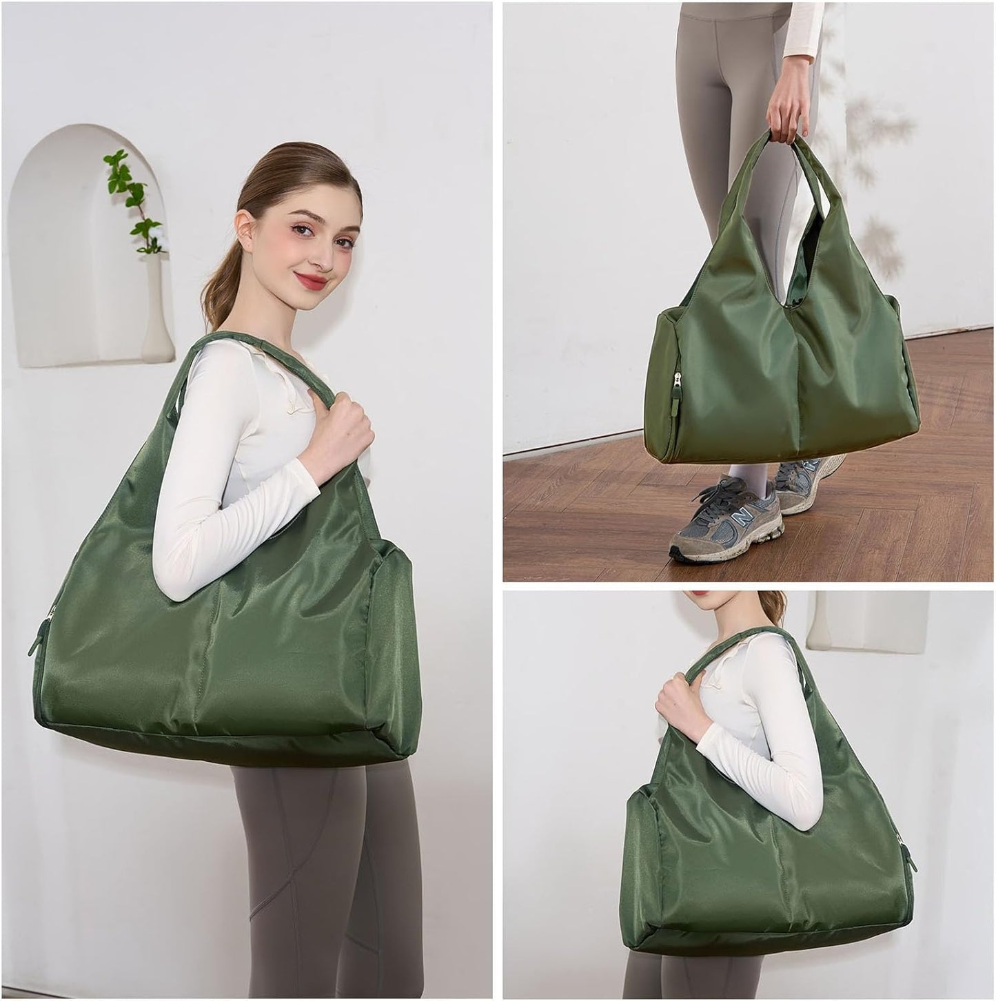 forestfish Yoga Gym Bag for Women with Shoes Compartment & Wet Dry Storage Pockets Lightweight Duffel Bag, Beige
