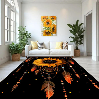 You are My Sunshine Sunflower Area Rug 6x8ft Beautiful Bee Butterfly Rug Indoor Low Pile Non-Shedding Carpet for Contemporary Retro Living Room Bedroom Yoga Mat Washable Non-Slip Rugs