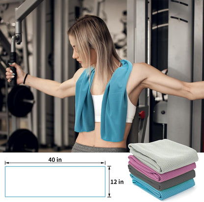 YESLIFE 4 Pack Cooling Towels 40"x12", Gym Towels for Men and Women, Soft Breathable Workout Towels for Yoga, Running, Sport, Workout, Camping, Fitness & More (Blue, Grey, Green, Pink)