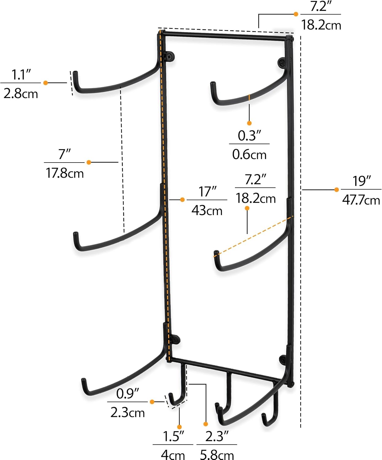Wallniture Guru Yoga Mat Holder Wall Mount with 3 Hooks for Hanging Yoga Strap, Resistance Bands, 5-Sectional Metal