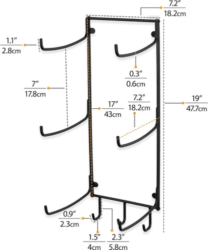 Wallniture Guru Yoga Mat Holder Wall Mount with 3 Hooks for Hanging Yoga Strap, Resistance Bands, 5-Sectional Metal