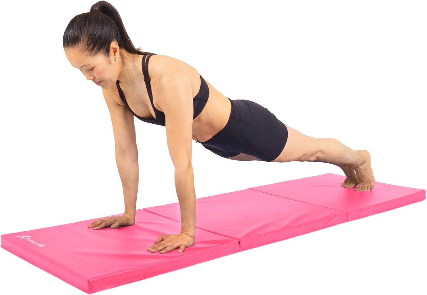 ProSource Tri-Fold Folding Thick Exercise Mat 6’x2’ with Carrying Handles for MMA, Gymnastics, Stretching, Core Workouts