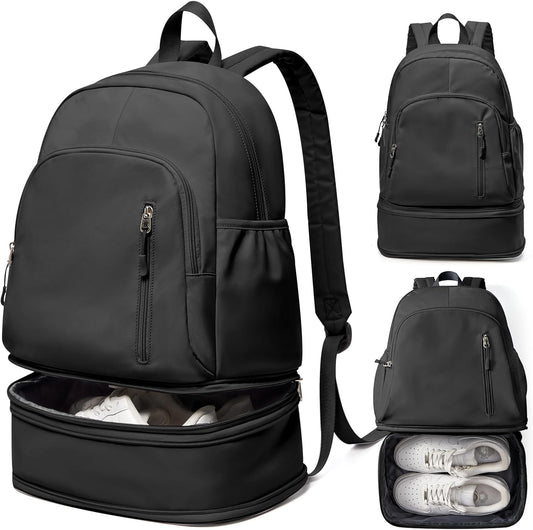 Gym Backpack for Women Men,Cheer bag,Lightweight Gym Bag with Shoe Compartment, Waterproof Sports Backpack with Wet Pocket, Black