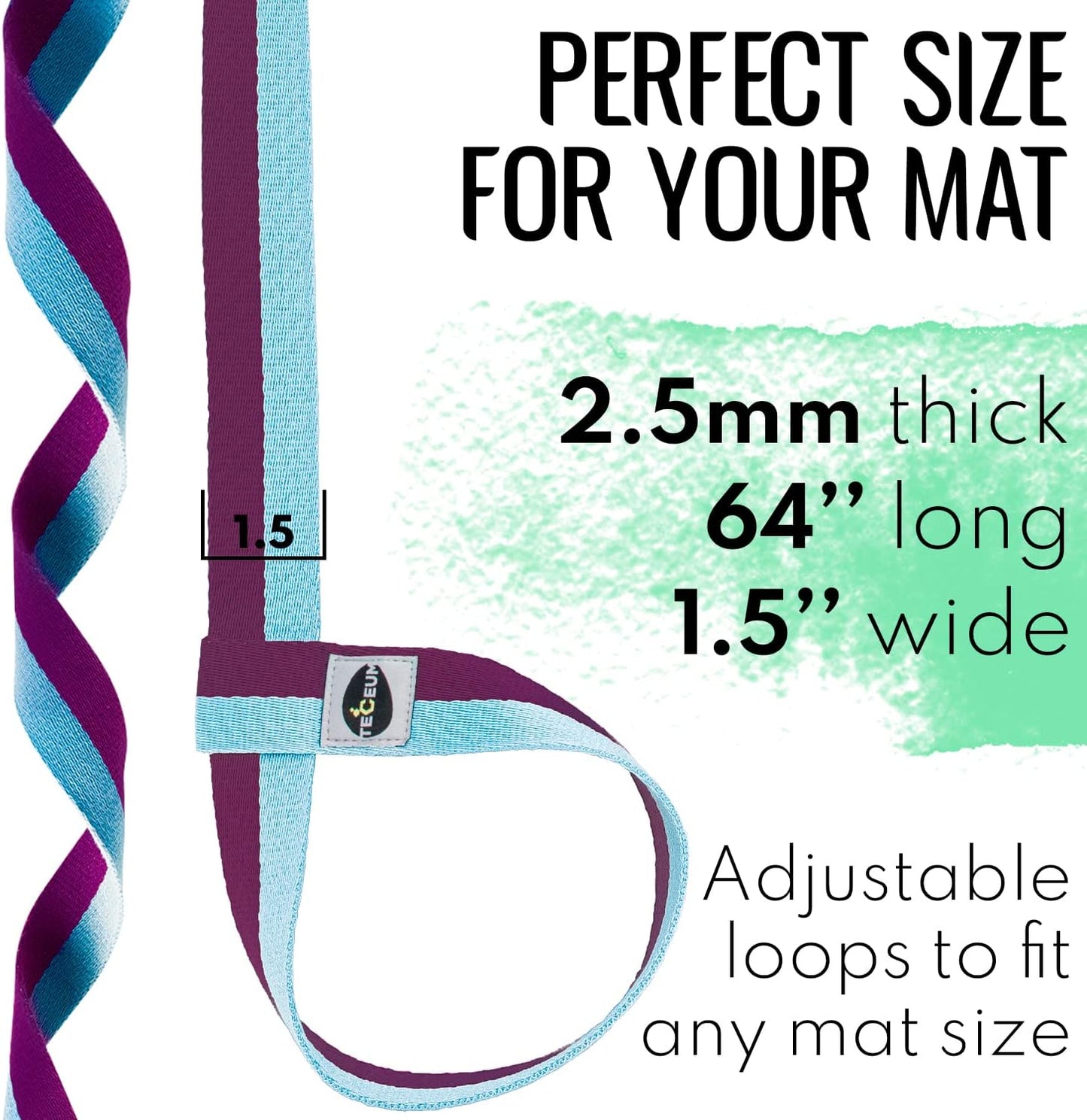 TECEUM Yoga Mat Strap – 30+ Colors – Adjustable Mat Holder Sling Carrier for All Mats [Mat Not Included]