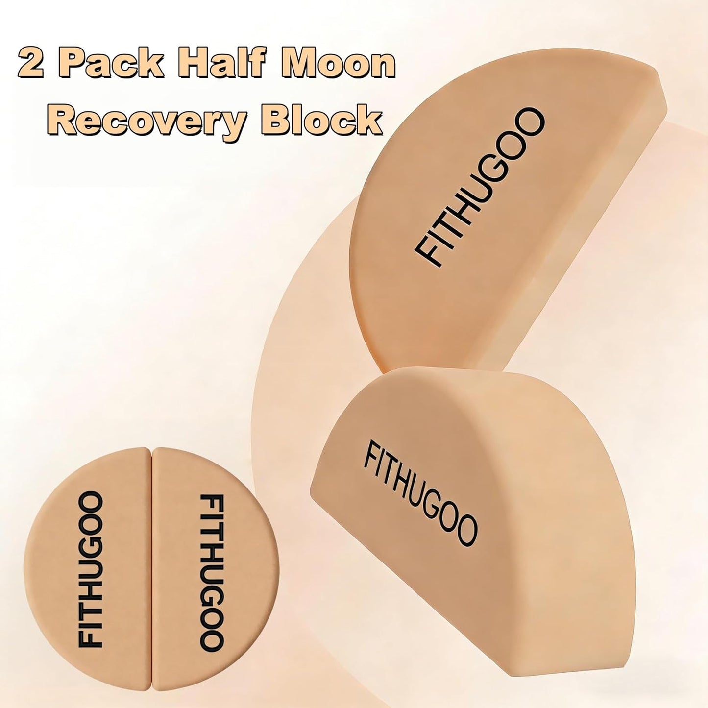 2 Pack Cork Yoga Block & Calf Stretching- Half Moon Recovery Block Improve Balance, Stability & Foot Mobility/Calf Stretcher for Plantar Fasciitis Relief/Yoga & Pilates Balance Trainer