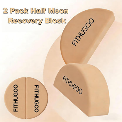 2 Pack Cork Yoga Block & Calf Stretching- Half Moon Recovery Block Improve Balance, Stability & Foot Mobility/Calf Stretcher for Plantar Fasciitis Relief/Yoga & Pilates Balance Trainer