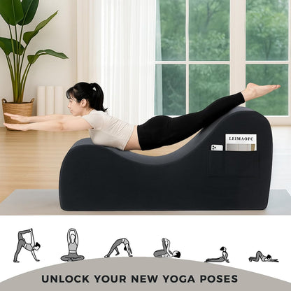 Yoga Chairs for Adults, Ergonomic Chaise Lounge Chair Indoor with Side Pocket, Lumbar Pillow, Ottoman, Yoga Chair Perfect for Stretching, Relaxation, Exercise, Used in Bedroom, Living Room (Blue)