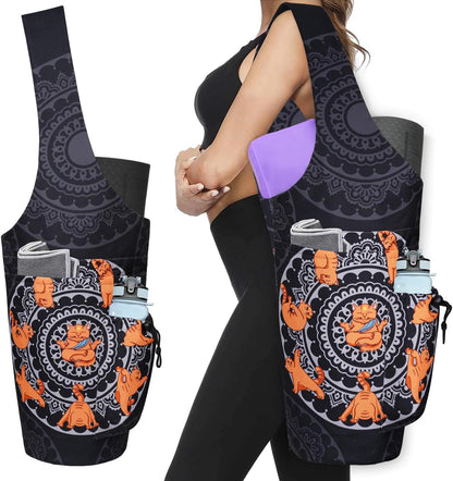 Yoga Mat Bag - Large Opening Long Tote Yoga Mat Carrier Holder Bag with Waterproof Wet Zipper Pocket and Drawstring Water Bottle Pocket - Yoga Bag Fit Most Size Mats