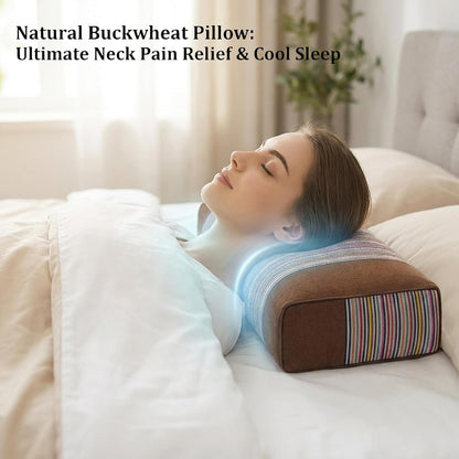 Adjustable Buckwheat Hull Pillow for Neck Pain Relief (21x8x4in) Natural Cooling Cervical Support Organic Pillow for Side & Back Sleepers with Night Sweats (Grey)