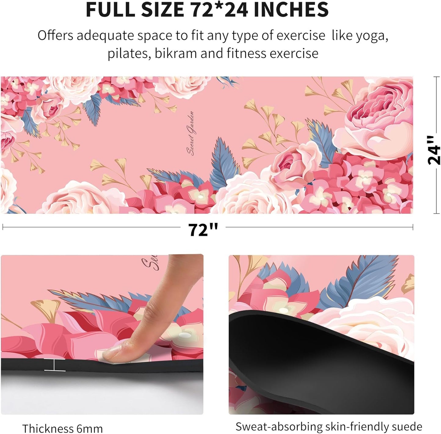 nuveti Yoga Mat Print Extra Thick TPE Non Slip Fitness Exercise Mat with Carrying Bag,72"x24" Extra Thick 6MM Exercise & Workout Mat for Yoga, Pilates Fitness and Floor Exercises - Colors B